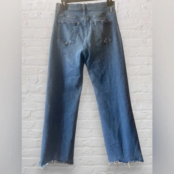 Joe's Jeans High Rise Wide Leg Raw Hem Blue Denim Distressed Belenos Wash Sz 26 - Picture 4 of 8